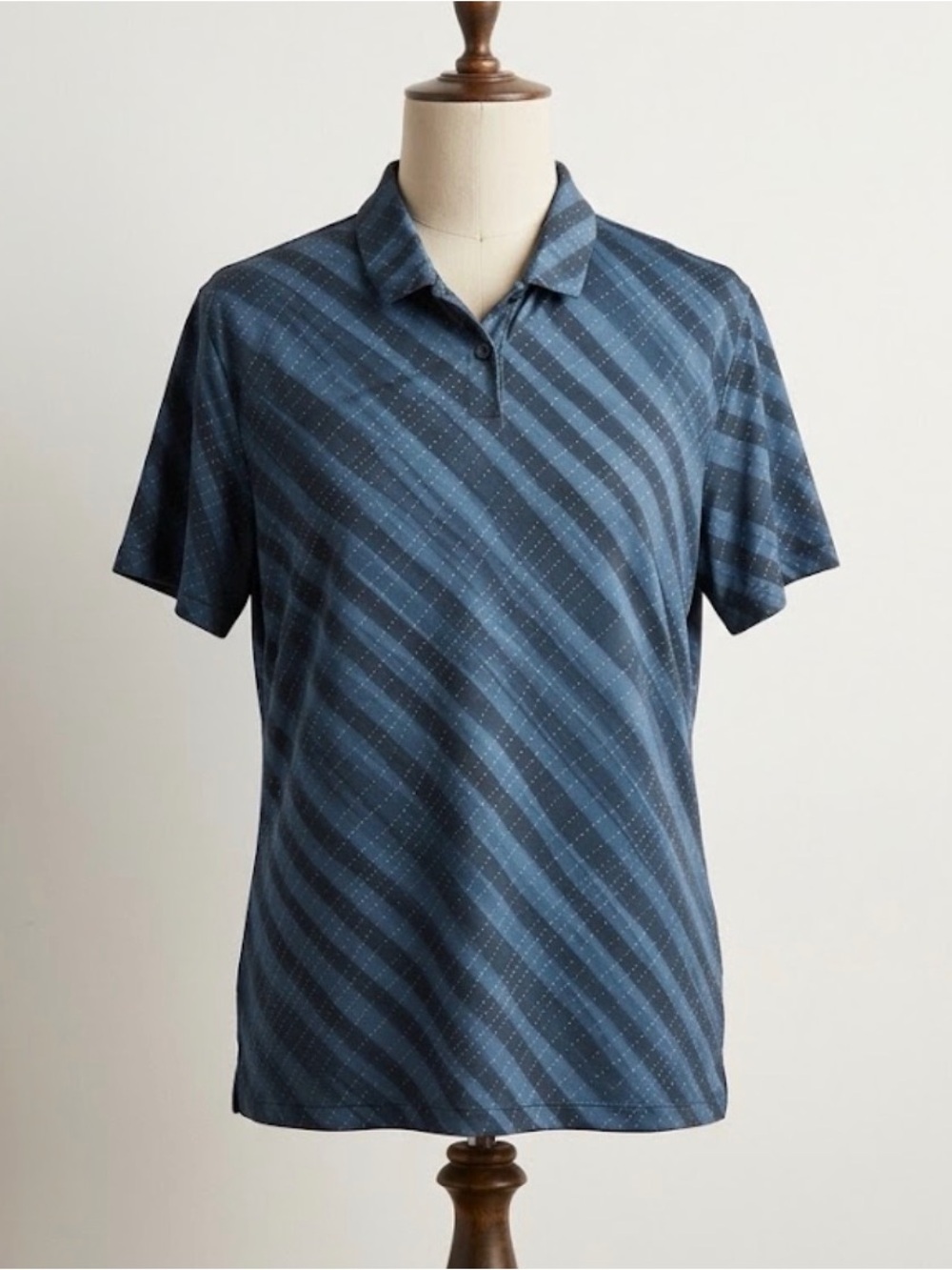 Nike Golf Dri-FIT UV Polo Shirt Women XL Blue Dot Print Tennis Pickleball Preppy
